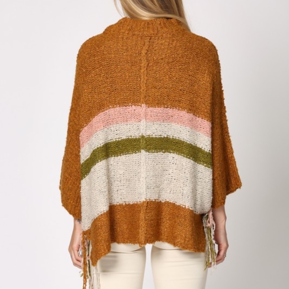 Last 1! NWT Boho fringe striped poncho Sweater - Picture 7 of 9